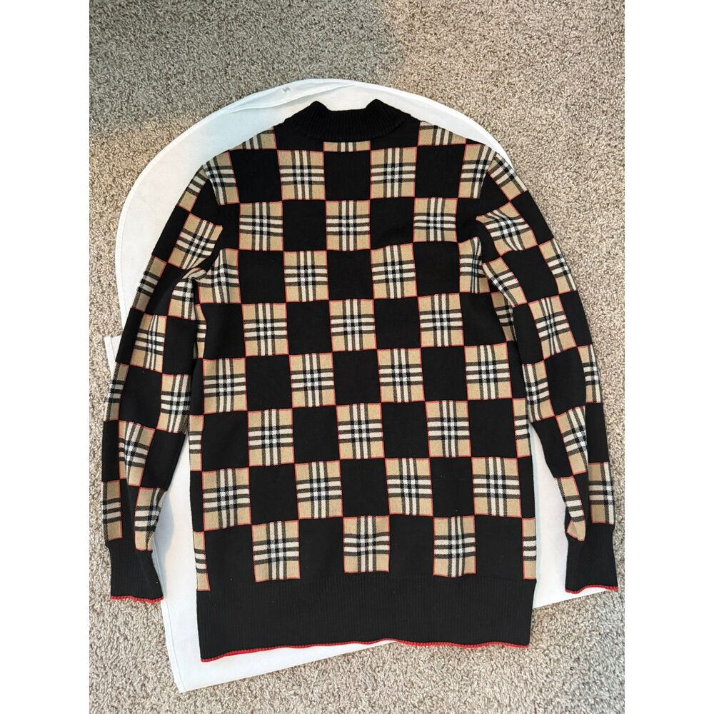 Burberry Checkered Intarsia Merino Wool-Blend Cardigan Size XS 8030054 Excellent - Picture 2 of 7